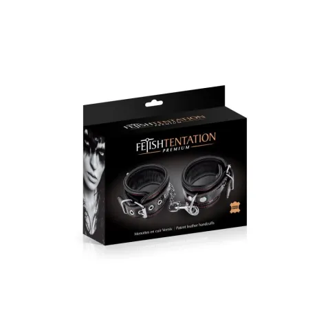 Наручники Fetish Tentation Premium Patent Leather Handcuffs, знімний ланцюжок