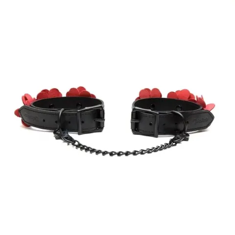 Наручники Liebe Seele Flower Rhythm - Black and Red Leather Flowers Hand Cuffs