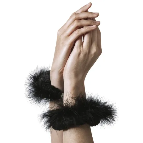 Металлические наручники Adrien Lastic Handcuffs Black с чёрной пушистой отделкой