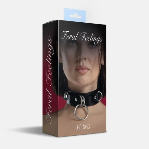 Ошейник для фиксации из натуральной кожи Feral Feelings — D-Rings Black