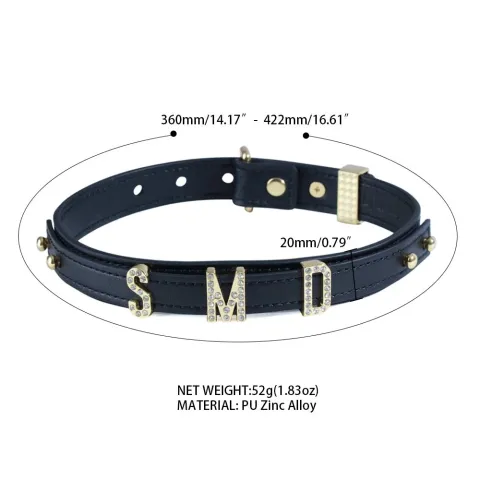 Ошейник LOCKINK Dark DIY Alphabet Collar, черный, искусственная кожа, буквы со стразами