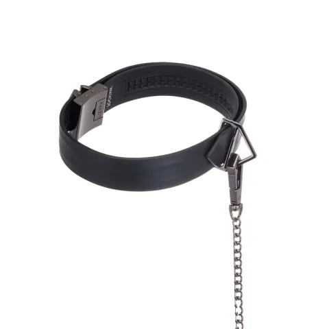 Ошейник с поводком LOCKINK Tied Collar with Leash Set, черный, цепочка с кожаной петлей и карабином