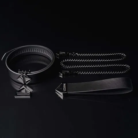 Ошейник с поводком LOCKINK Tied Collar with Leash Set, черный, цепочка с кожаной петлей и карабином