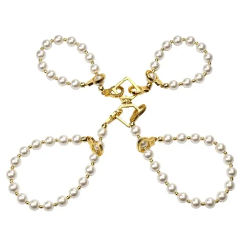 Жемчужный набор для фиксации LOCKINK Pearl Bondage & Restraint Set, наручники, ножные кандалы, поводок