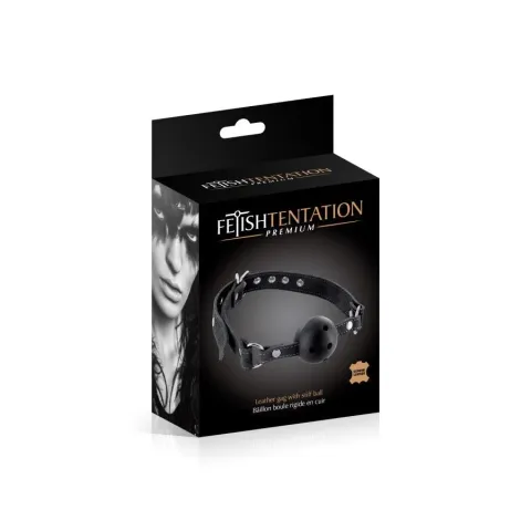 Повітропроникний кляп Fetish Tentation Premium Leather gag with stiff ball, шкіряний ремінець