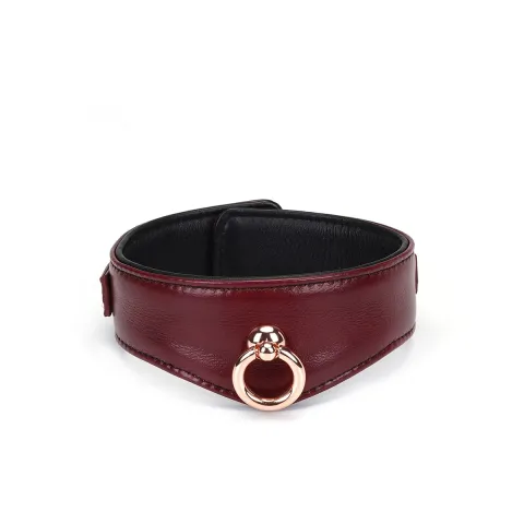 Кожаный ошейник с поводком Liebe Seele Wine Red Curved Collar, замок в форме сердечка