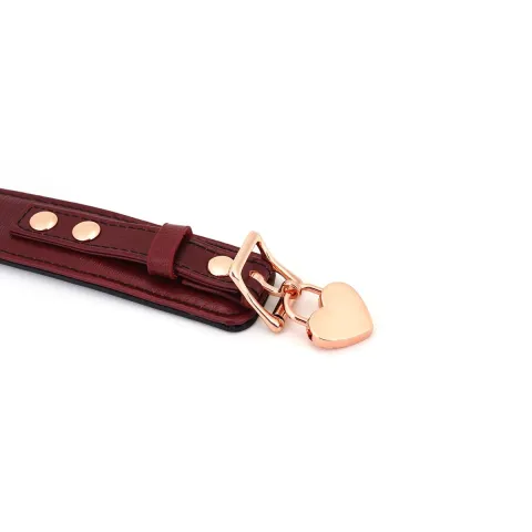 Кожаный ошейник с поводком Liebe Seele Wine Red Curved Collar, замок в форме сердечка