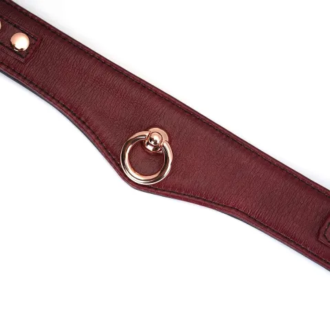 Кожаный ошейник с поводком Liebe Seele Wine Red Curved Collar, замок в форме сердечка