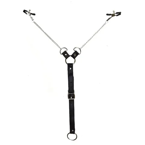 Зажимы для сосков с креплением на пенисе Art of Sex – Nipple Clamps for Men, экокожа