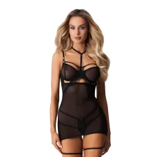 Бэби-дол Obsessive Arrowel Black chemise S/M, с декоративным чокером и подвязками