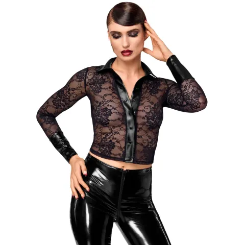 Блузка Noir ручной работы F377 Noirelle кружевная рубашка на пуговицах XL