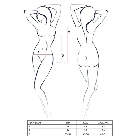 Боді монокіні під латекс Passion JEAN BODY XXL/XXXL, black
