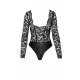 Боді Noir Handmade F296 Psyche, 3XL, мереживо, довгий рукав, низ під латекс, з доступом