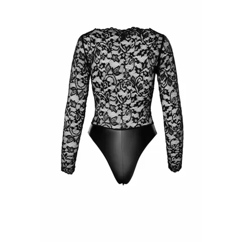 Боді Noir Handmade F296 Psyche, XL, мереживо, довгий рукав, низ під латекс, з доступом