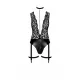 Боді Noir Handmade F297 Libido, M, чорне, мереживо, низ під латекс, відкритий доступ, гартери