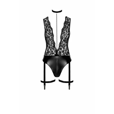 Боди Noir Handmade F297 Libido, S, черное, кружево, низ под латекс, открытый крой, подвязки