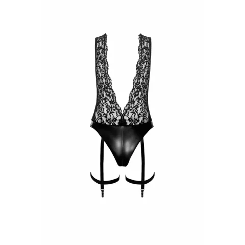 Боди Noir Handmade F297 Libido, S, черное, кружево, низ под латекс, открытый крой, подвязки