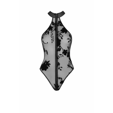 Боди Noir Handmade F314 Ego, 3XL, черный, сетка, халтер, высокие вырезы, молния по всей длине