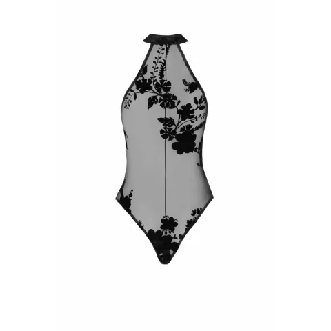 Боди Noir Handmade F314 Ego, 3XL, черный, сетка, халтер, высокие вырезы, молния по всей длине