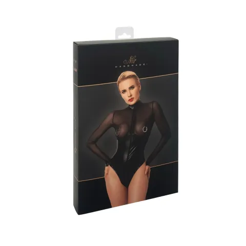 Боді Noir Handmade F321 Edge, XXL, низ під латекс, верх сітка, блискавка на все тіло, декор кільця