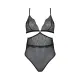 Боді Passion AMBERLY BODY 4XL/5XL black, асиметричний крій, мереживний ліф, золота нитка