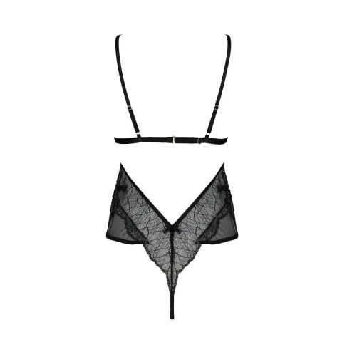 Боді Passion AMBERLY BODY 6XL/7XL black, асиметричний крій, мереживний ліф, золота нитка
