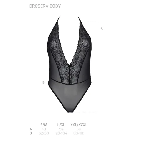 Боди Passion DROSERA BODY черного цвета, размер S/M, высокие вырезы, верх на завязках