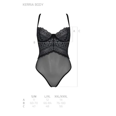 Боді Passion KERRIA BODY black, L/XL, з високими вирізами та верхом балконет