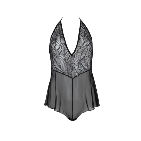 Боди Passion LEAFA BODY черного цвета, размер XXL/XXXL, на завязках, с мягкими чашками, низ в виде шортиков