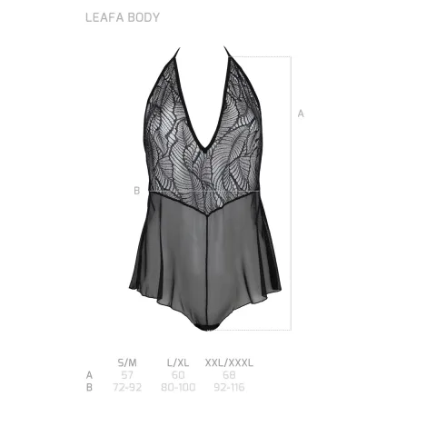 Боди Passion LEAFA BODY черного цвета, размер XXL/XXXL, на завязках, с мягкими чашками, низ в виде шортиков