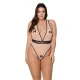 Боди Passion VIENA BODY 6XL/7XL, бежевый, контрастный, бантики, вставка из сетки, открытая задница