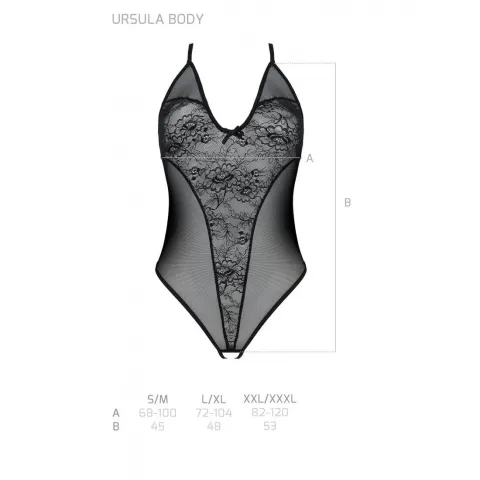 Боди с ажурным декором и открытым шагом Passion URSULA BODY XXL/XXXL, черный