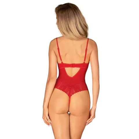 Боди с вырезом Obsessive Ingridia crotchless teddy XL/2XL, красное, открытая грудь