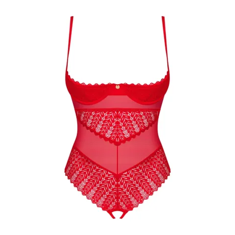 Боди с вырезом Obsessive Ingridia crotchless teddy XL/2XL, красное, открытая грудь