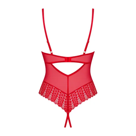 Боди с вырезом Obsessive Ingridia crotchless teddy XL/2XL, красное, открытая грудь