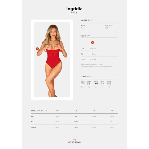 Боді з доступом Obsessive Ingridia crotchless teddy XS/S, червоне, відкриті груди