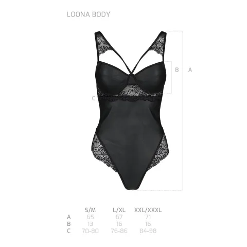 Боди из экокожи и кружева Passion LOONA BODY L/XL, черный