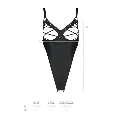 Боді з екошкіри Passion CELIN BODY L/XL, black, з доступом, відкритий