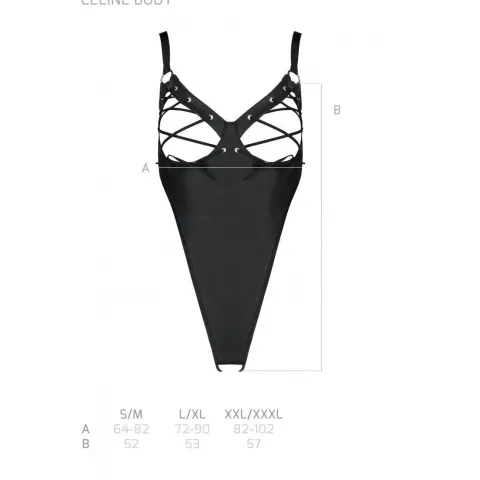 Боди из экокожи Passion CELIN BODY S/M, черный, с вырезом, открытый