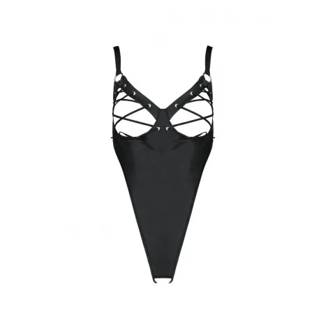 Боди из экокожи Passion CELINE BODY XXL/XXXL, черный, с вырезом, открытый