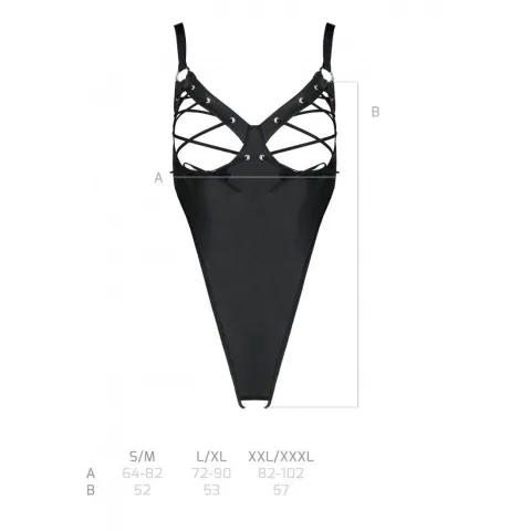Боди из экокожи Passion CELINE BODY XXL/XXXL, черный, с вырезом, открытый