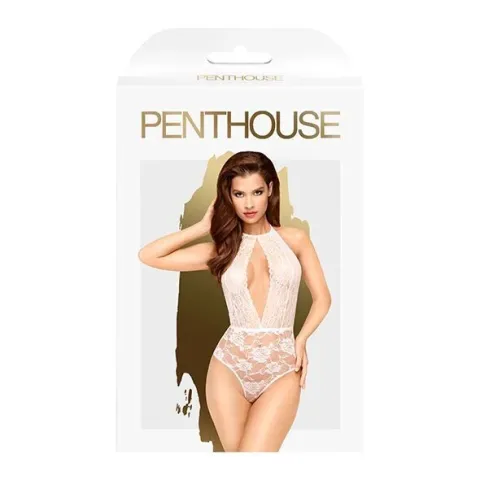 Боди с глубоким декольте и высокими трусиками Penthouse — Toxic Powder White L/XL