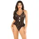 Боди с открытой спиной и рюшами на бедрах Leg Avenue Lace Floral Lace Halter Teddy One Size, черный
