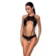Боди с открытым вырезом Passion TASMINA BODY XXL/XXXL, черный, экокожа, шнурки, ажурное кружево