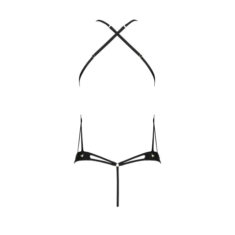 Боди с открытым вырезом Passion TASMINA BODY XXL/XXXL, черный, экокожа, шнурки, ажурное кружево