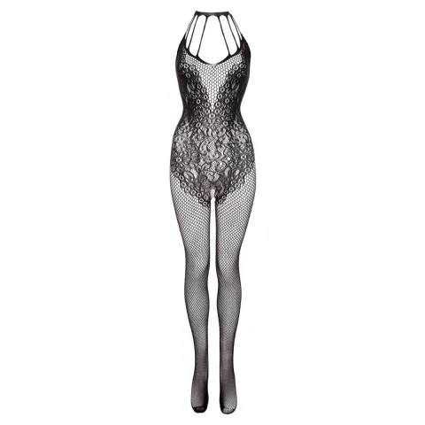 Бодістокінг - Christine Crotchless Bodystocking With Flowerlace Amara, чорний