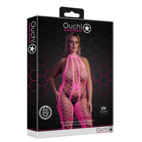 Бодістокінг - Ouch! Bodystocking With Halterneck, рожевий XL/4XL