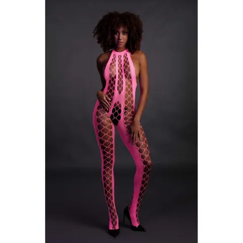 Бодістокінг - Ouch! Bodystocking With Halterneck, рожевий XS/XL