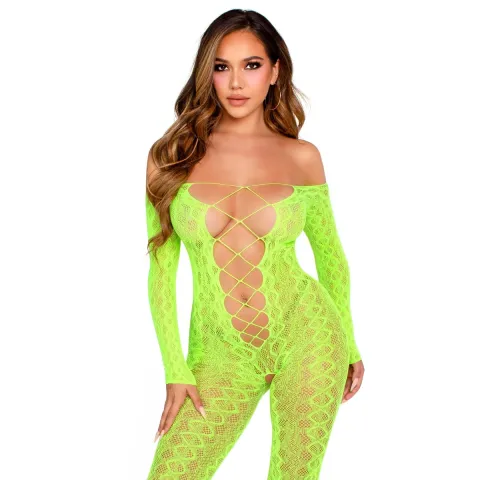 Бодістокінг Leg Avenue Безпромежность Бельё без ног Бодистокинг One Size Neon Green