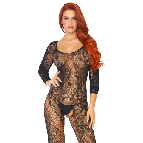 Боди-чулок Leg Avenue Swirl Lace Bodystocking, один размер, черный, ажурная ткань, в наличии